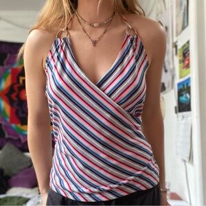 Striped Halter V-Neck Tank Top in Multicolor — Women